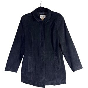 Vintage Cherokee Womens XL Black Genuine Leather Suede Jacket Hidden Button Y2K